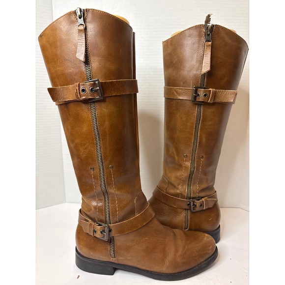 Matisse Militia 7.5 Brown Leather Knee High Boots Buckle Accent *see notes/pics - Picture 6 of 9